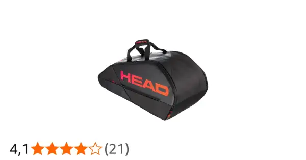 Borsa da tennis nera HEAD Tour con logo arancione acceso, ideale per portare tutta la tua attrezzatura.