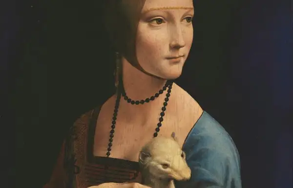 Dama z łasiczką, arcydzieło Leonarda da Vinci, przedstawia młodą kobietę z białym zwierzątkiem.