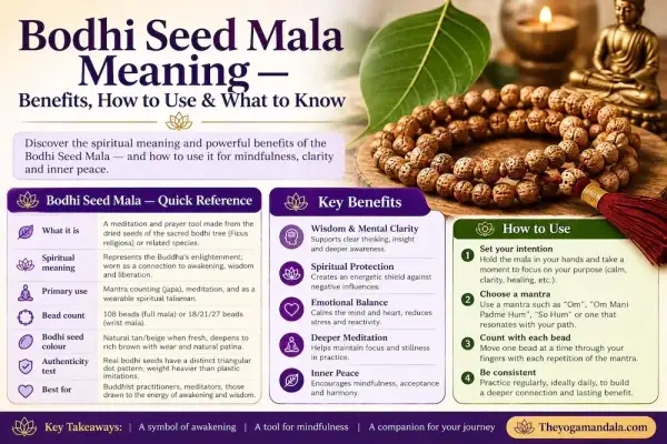 Japa mala de 45 cuentas: significado, beneficios y uso. Descubre cómo este mala de semillas de Bodhi fomenta la paz interior.