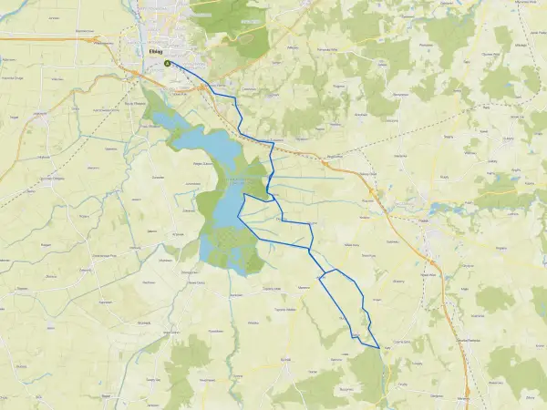 Trasy rowerowe Elbląg i okolice. Mapa pokazuje szlaki rowerowe wokół Elbląga i Jeziora Drużno.