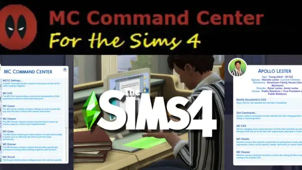 Panel MC Command Center w grze The Sims 4. Pozwala na modyfikację Simów, karier i nie tylko.