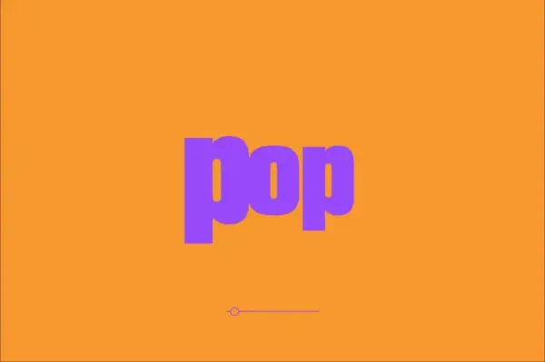 A purple "pop" logo on an orange background, ready to animate in After Effects.