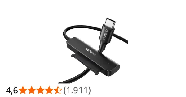 Adaptador UGREEN conector SATA a USB-C, ideal para conectar discos duros y expandir tu almacenamiento.