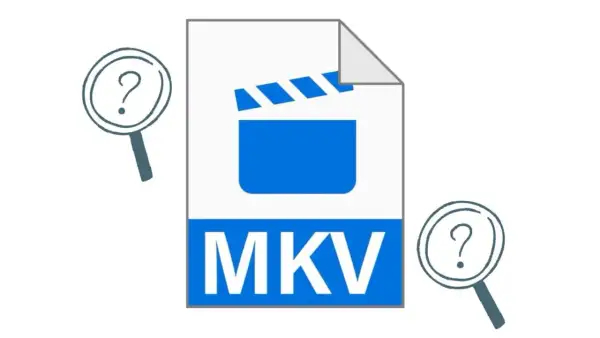Magnifying glasses with question marks surround a document icon labeled "MKV," suggesting a search for information about the mkv filetype.