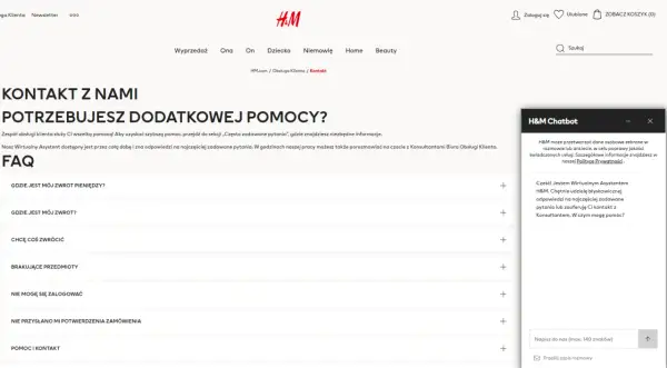 FAQ H&M: "Hm ile czasu na zwrot?" - sprawdź, gdzie jest Twój zwrot pieniędzy lub jak go dokonać. Wirtualny Asystent pomoże.