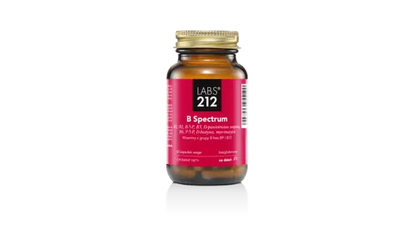 B Spectrum LABS 212 zawiera witaminę B2, B1, B3, B6. To najlepsza witamina B2 dla Twojego organizmu.