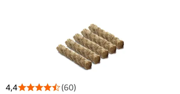 Cinco rollos de fibra natural, perfectos como yesca para hacer fuego en tus aventuras al aire libre.