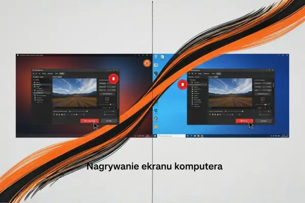 Zrzut ekranu Linux z dwoma oknami programu do nagrywania ekranu, jedno z czerwonym tłem, drugie z niebieskim.