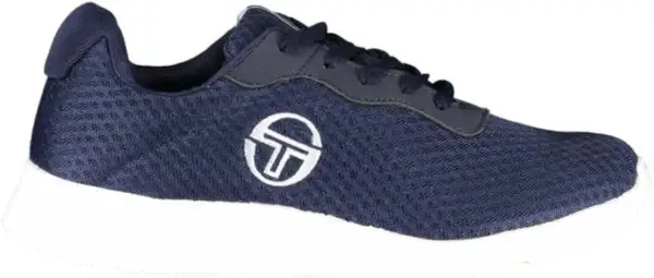 Navy blue Sergio Tacchini men's sneaker with white logo on a white sole.
