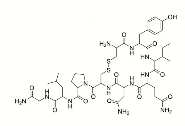 Struktura chemiczna oksytocyny, hormonu ważnego dla więzi społecznych i u mężczyzn.