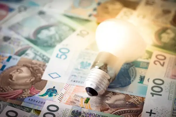 Żarówka na tle polskich banknotów. Szukasz najlepszych sprzedawców energii elektrycznej? Ranking pomoże Ci wybrać najkorzystniejszą ofertę.
