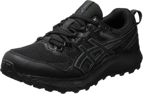 Scarpa da trail running Asics Gel Sonoma 6 nera, impermeabile Gore-Tex, ideale per affrontare ogni terreno con stile e comfort.