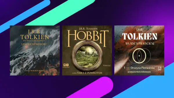Okładki książek J.R.R. Tolkiena: "Upadek Numenoru", "Hobbit, czyli tam i z powrotem" oraz "Władca Pierścieni: Drużyna Pierścienia".