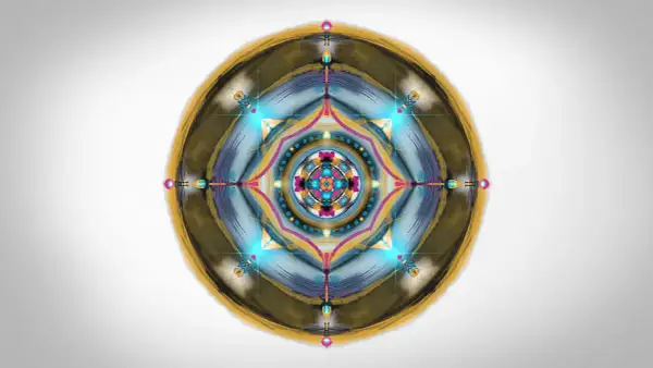 Mandala z neonowymi akcentami i złotą obwódką. Daj mi siłę, abym zmienił to, co zmienić mogę, by odnaleźć spokój.
