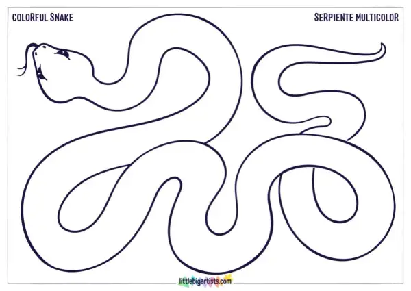 Serpiente para colorear, ideal para actividades de dibujo para niños. ¡Deja volar la imaginación y crea una serpiente multicolor!