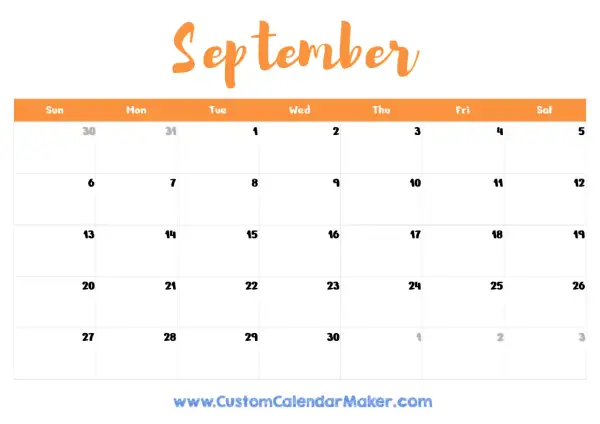 Calendario de septiembre de 2026 con días de la semana y números de fecha.