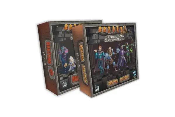 Brzdęk! Legacy: Drużyna Zarządu. Zestaw pudełek gry planszowej z postaciami fantasy.