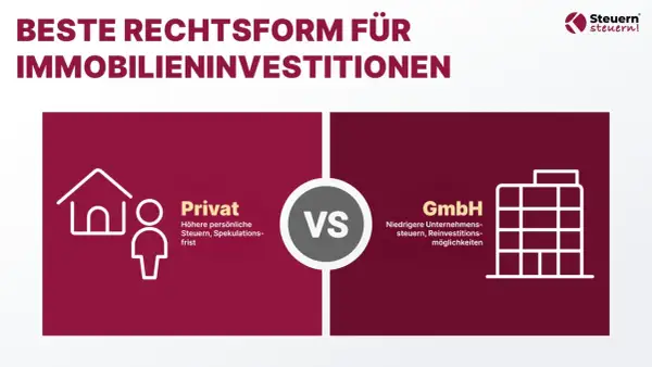 Vergleich: Privat vs. GmbH für Immobilieninvestitionen. Erfahren Sie, wie Sie mit der richtigen Rechtsform Steuern sparen.