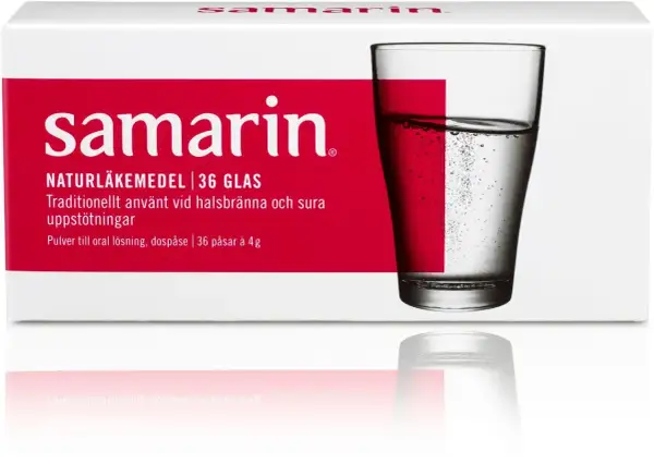 Samarin för halsbränna och sura uppstötningar, perfekt för den gravida magen. 36 glas med brustablett.