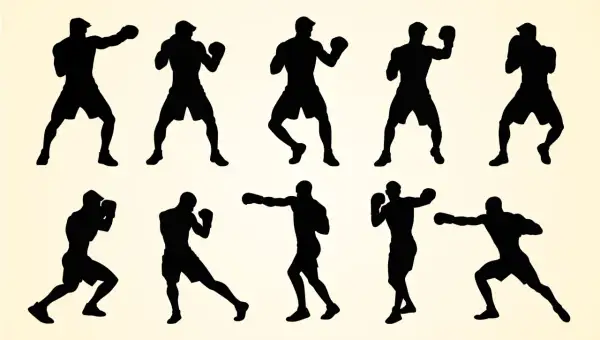 Silhouettes of boxers performing boxing ladder drills, showcasing agility and footwork.