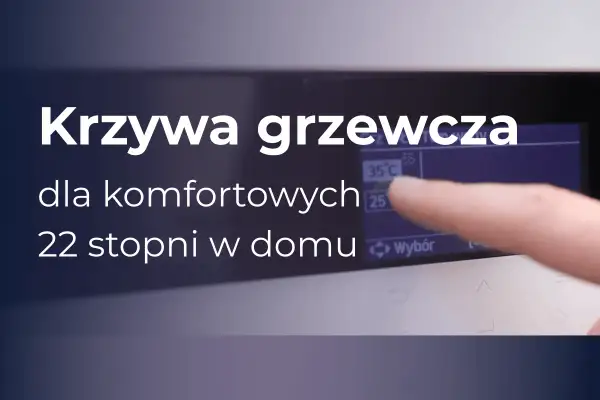 Krzywa grzewcza dla komfortowych 22 stopni w domu. Palec wskazuje ustawienie temperatury na ekranie.