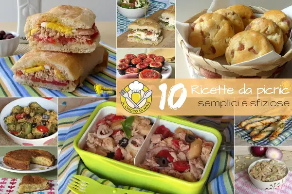 10 ricette da picnic semplici e sfiziose: panini, torta salata, insalate e focaccine, perfetti piatti pronti da portare in viaggio.