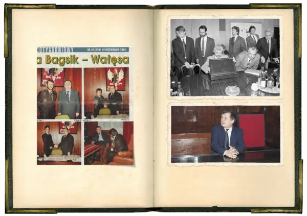 Artykuł "Bagsik - Wałęsa" z goldstar art b. Zdjęcia z lat 90. przedstawiają polityków i spotkania.