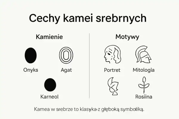 Kamea w srebrze: kamienie (onyks, agat, karneol) i motywy (portret, mitologia, roślina). Co to jest kamea? Klasyka z głęboką symboliką.