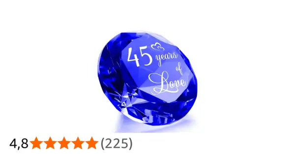 Un cristallo blu inciso con "45 years of Love", un regalo perfetto per celebrare 45 anni di matrimonio.