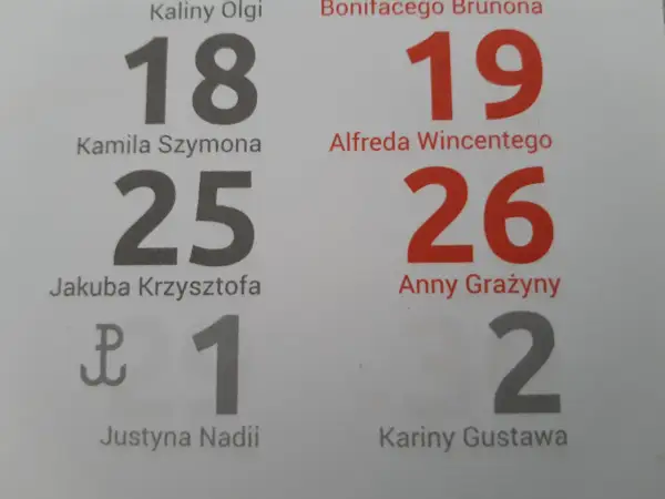 Imieniny Kuby wypadają 25 dnia miesiąca. Obok daty 18 widnieje imię Kaliny, a 19 Bonifacego.