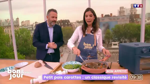 Un chef prépare un plat de petit pois carottes revisité dans une émission matinale.
