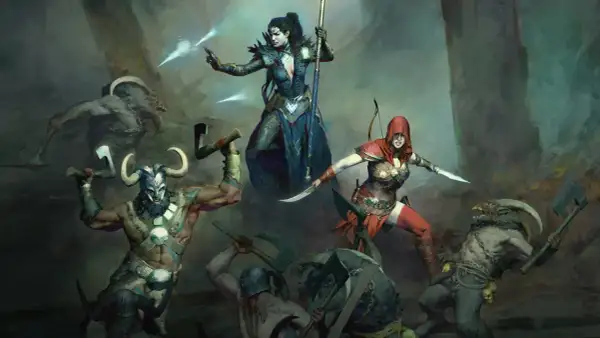 Wojownicy z Diablo 4 walczą z potworami, pokazując siłę crossplay.