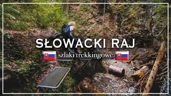 Turystka pokonuje trudny szlak w Słowackim Raju, używając drabin i klamer.