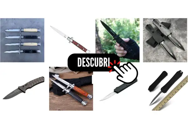 Variedad de navajas de seguridad, algunas automáticas y otras de estilo clásico, listas para descubrir.