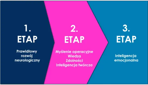 Trzy etapy rozwoju inteligencji: rozwój neurologiczny, wiedza i inteligencja twórcza, oraz inteligencja emocjonalna.