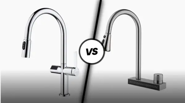 Comparing two kitchen faucets: one sleek chrome, the other a textured brushed nickel. Which finish wins?