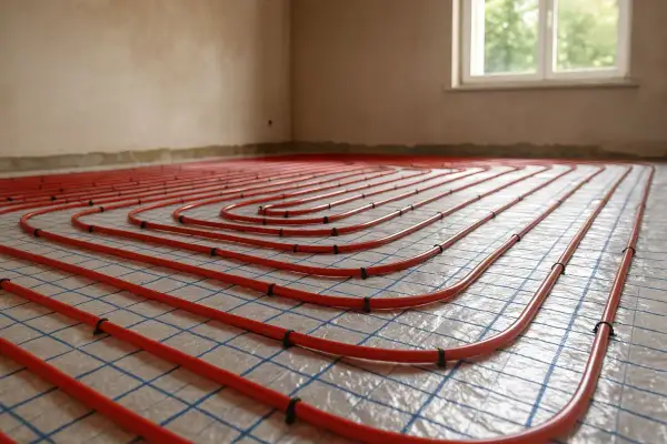 Tubature rosse per riscaldamento a pavimento, un investimento per il futuro. Il costo dell'impianto a pavimento è ammortizzato dal comfort e dal risparmio energetico.