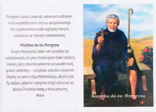 Święty włoski Peregryn, uzdrowiciel chorych, w modlitwie o łaskę.