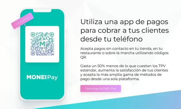 Móvil con código QR para checkout en tienda online. Cobra a tus clientes fácilmente con MONEI Pay.