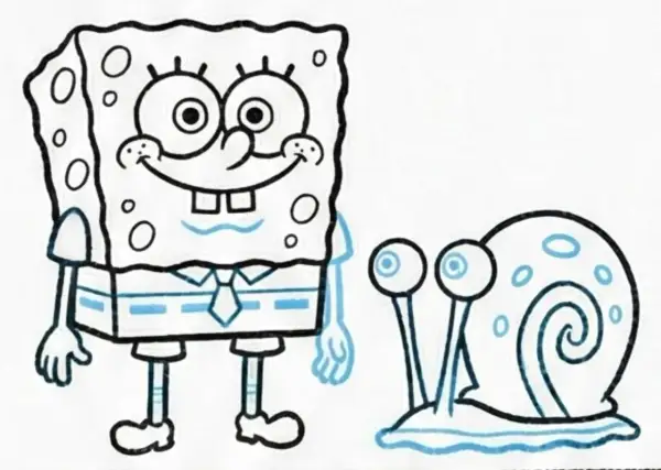 Bob Esponja y Gary, listos para colorear. ¡Una imagen perfecta para dar vida a tus personajes favoritos!