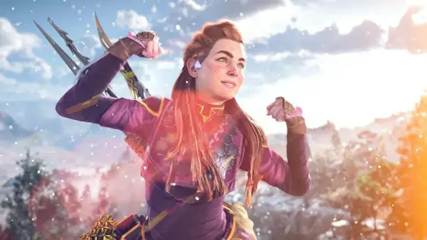 Aloy z Horizon 3 kiedy? Wskazuje na przyszłość, gotowa na nowe wyzwania w zimowym krajobrazie.