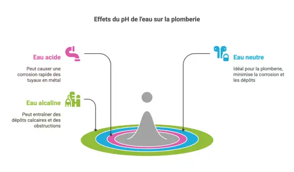 L'eau acide corrode les tuyaux, l'eau alcaline cause des dépôts. L'eau neutre est idéale pour la plomberie. Quel est le pH de l'eau ?