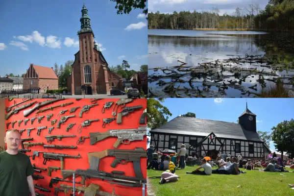 Kaszubskie atrakcje: kościół, jezioro, kolekcja broni i festyn.