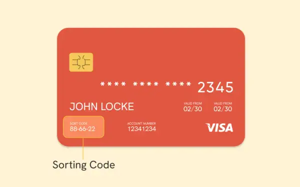 Karta bankowa z danymi Johna Locke'a, numerem konta 12341234 i numerem 88-66-22, który jest sort code.