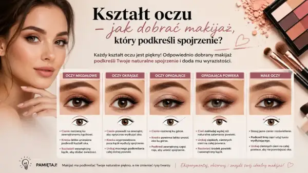 Poradnik makijażu dla różnych kształtów oczu: migdałowe, okrągłe, opadające, z opadającą powieką i małe. Dobierz makijaż, by podkreślić swoje spojrzenie.