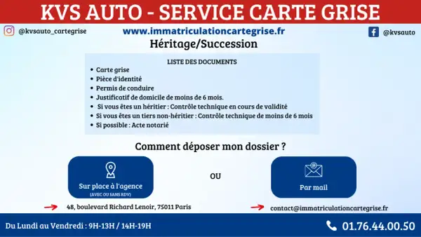 KVS Auto vous aide pour votre carte grise suite à un héritage ou une succession. Documents requis et démarches expliqués.