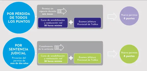 Así como se recuperan los puntos del carnet: por pérdida total o por sentencia judicial, tras curso y examen.