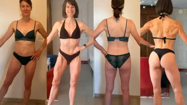 Avant/après musculation femme 50 ans : transformation physique impressionnante, montrant gain musculaire et définition.