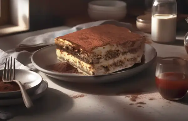 Un délicieux tiramisu, saupoudré de cacao, prêt à être dégusté. Une gourmandise qui rappelle les saveurs des tiramisu cookies.