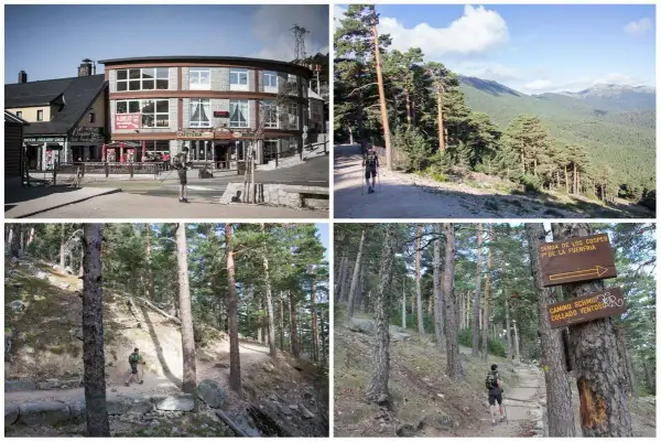 Senderismo en la ruta Siete Picos. Paisajes de montaña y bosques de pinos.